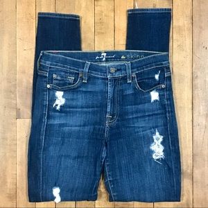 7 For All Mankind Skinny Mid Rise Jeans Distressed